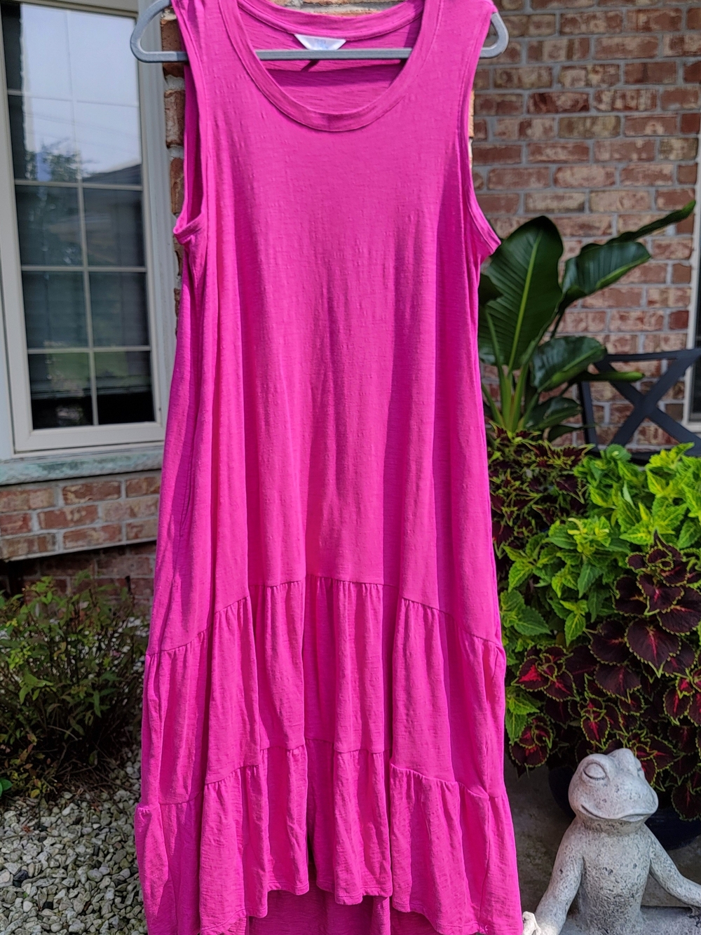 Women's Time and Tru Sleeveless Tiered High-Low Dress - Hot Pink